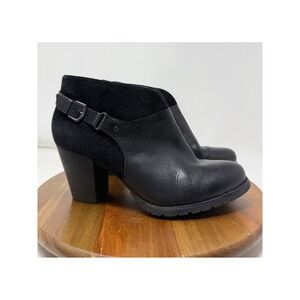 Clarks Black Leather Suede Buckle Ankle Boots Booties Women's Size 10M